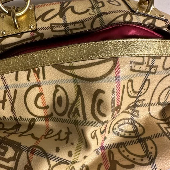 Coach bag Chelsea gold tattersall graffiti large domed purse/tote/crossbody bag - Picture 6 of 11